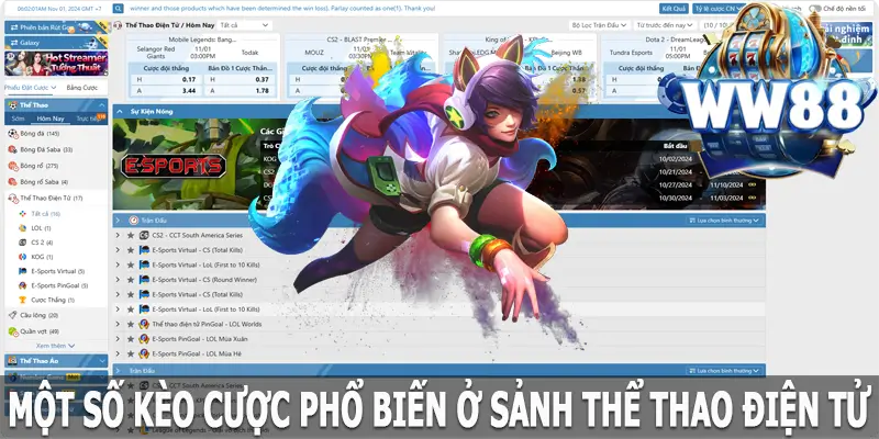 Một số kèo cược phổ biến trong esports WW88